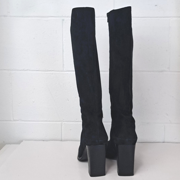 RARE VIA SPIGA Black Genuine Suede Leather Block Heel Square Toe Tall Boots - Picture 4 of 13